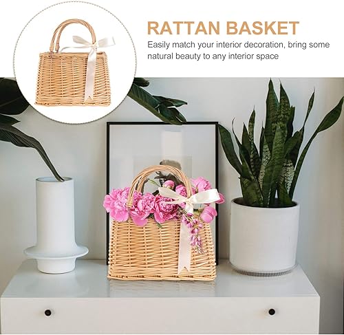 Miniatura 7 de Cestas de mimbre para niña de flores, cesta para galletas, cesta de picnic de ratán, cesta de flores tejida, contenedores de almacenamiento tejidos,