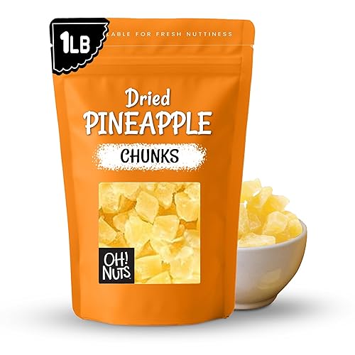 Oh! Nuts Trozos de piña seca - Piña seca - Fruta seca de piña - 1 libra - Fruta deshidratada con menos azúcar añadido