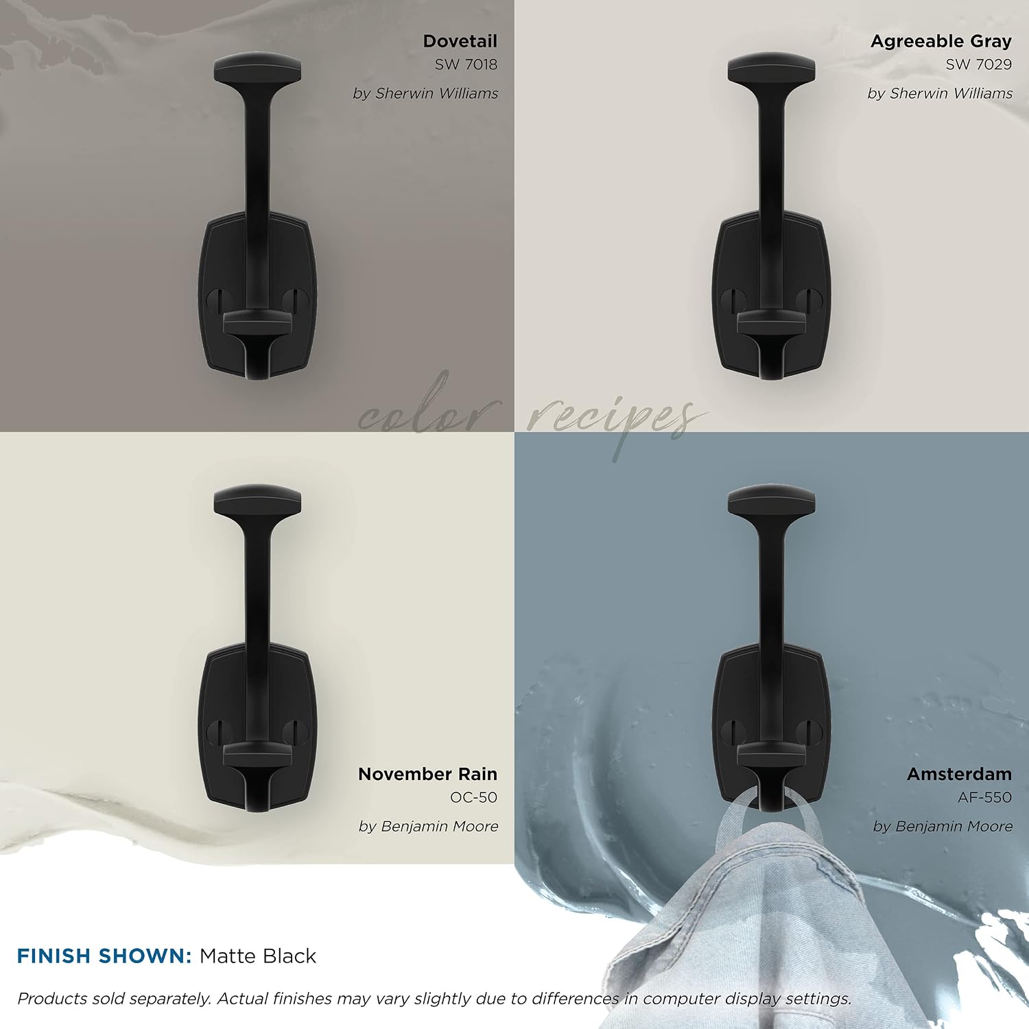 Amerock H37001MB | Vicinity Double Prong Decorative Wall Hook | 4-9/16 inch (116 mm) Length | Matte Black Hook for Coats, Hats, Bags | Hooks for Bathroom, Bedroom, Closet, Laundry Room, Office