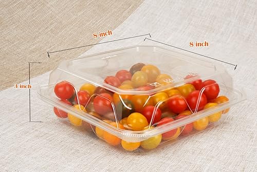 Miniatura 2 de Golden Apple, Contenedor de comida cuadrado de plástico transparente con bisagras, 8 pulgadas de largo x 8 pulgadas de ancho x 3 pulgadas de