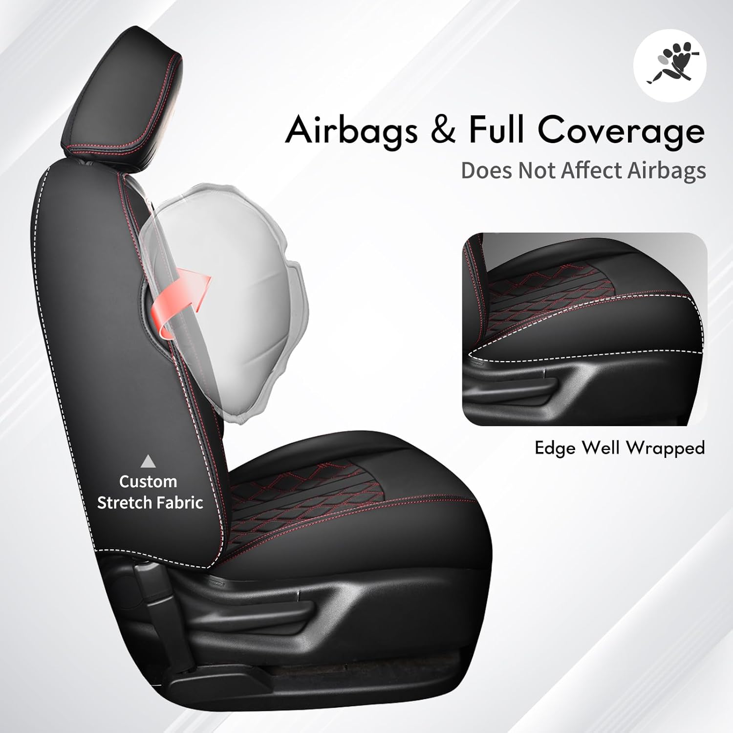 Huidasource Seat Covers for Nissan Frontier 2022-2025, Waterproof Leather Seat Covers for Nissan Frontier S SV PRO-X PRO-4X SL, Full Coverage Custom Fit Seat Cushion Cover(Fullset/Black&Red)