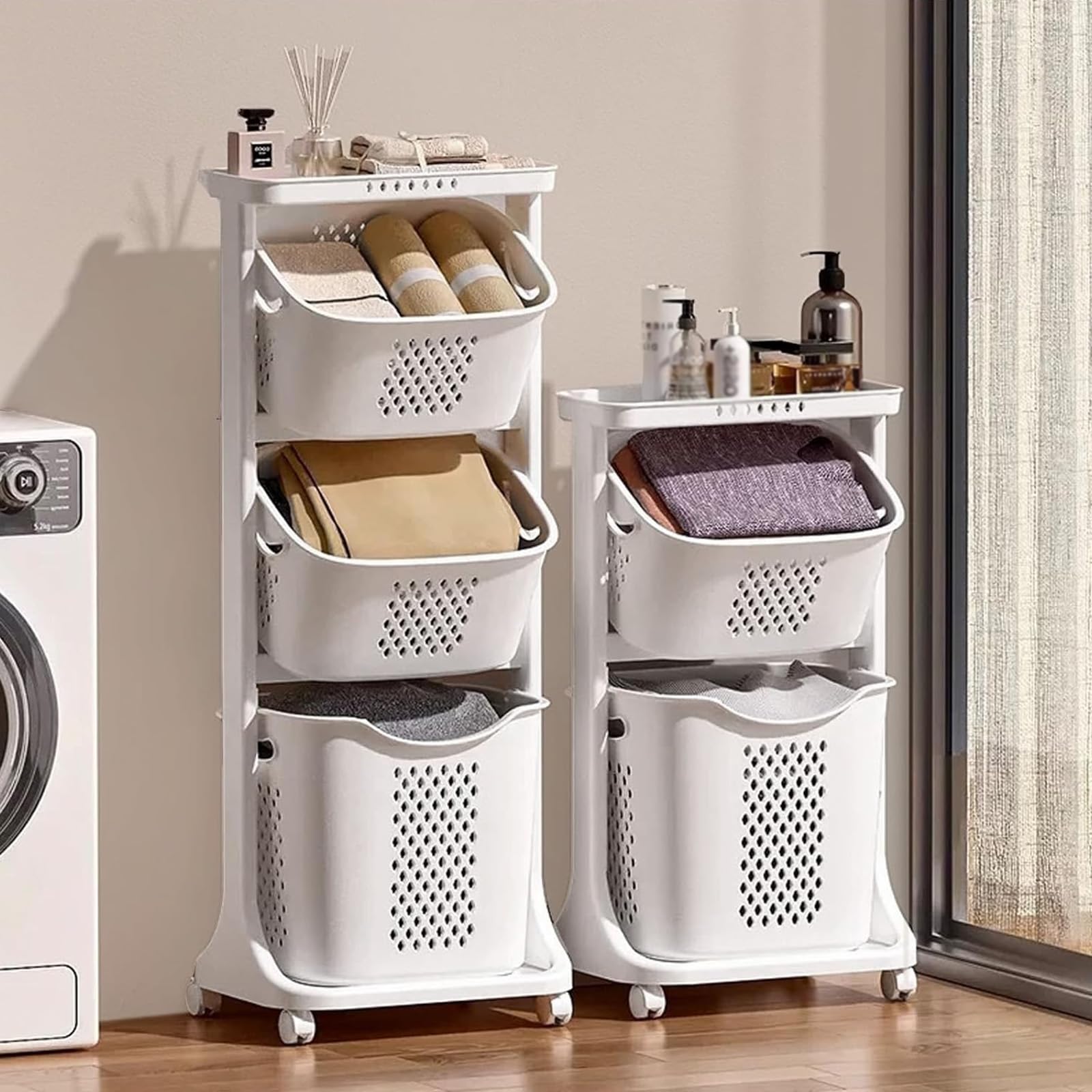 Organizer per carrello con ruote, cesti portabiancheria rimovibili per una facile conservazione e mobilità, ideale per camera da letto e bagno