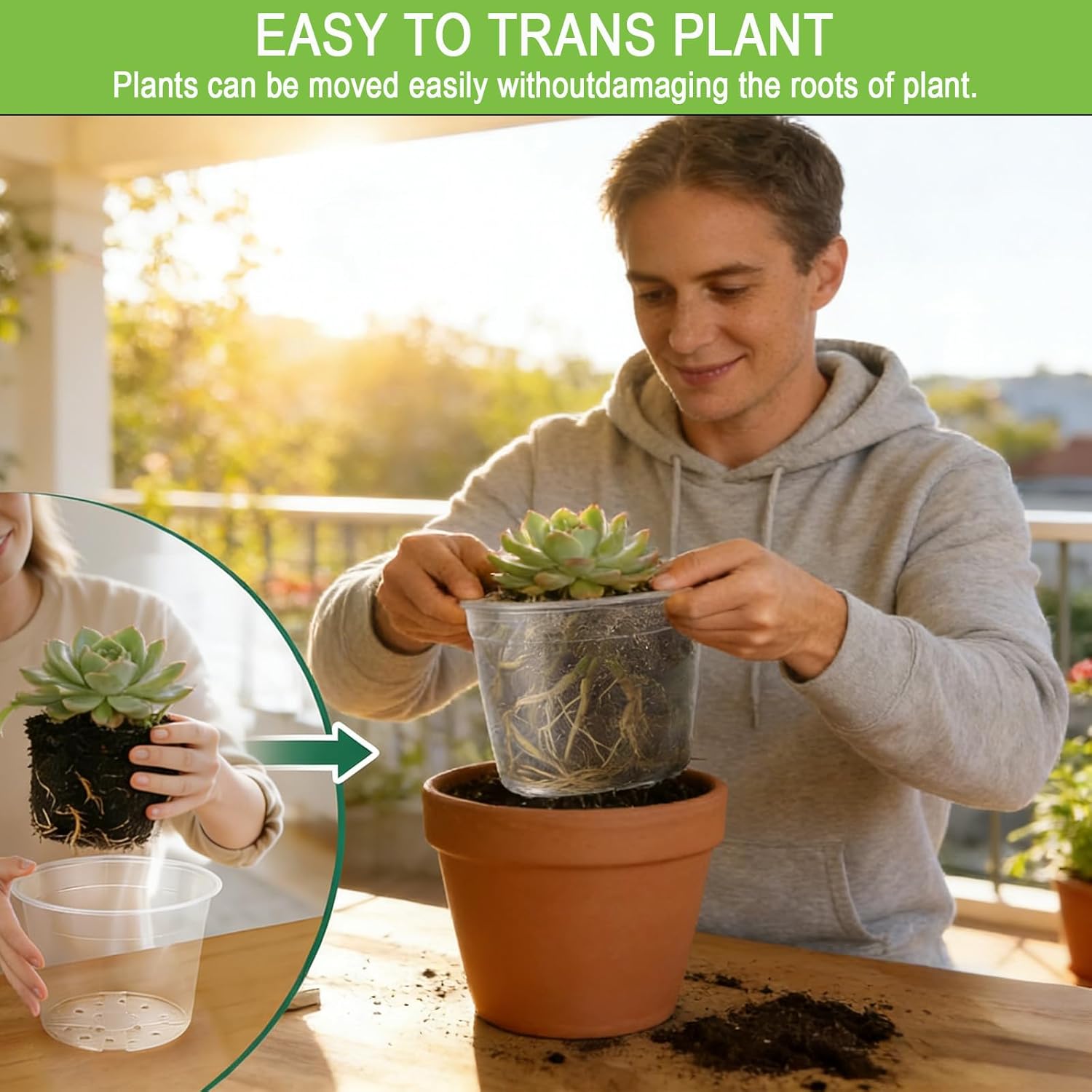 7/8/10 Inch Large Clear Nursery Pots with Drainage Holes, Thick Reusable Plastic Plant Pots for Indoor Outdoor Plants, Seedlings, Succulents, Transplanting (7/8/10 inch)