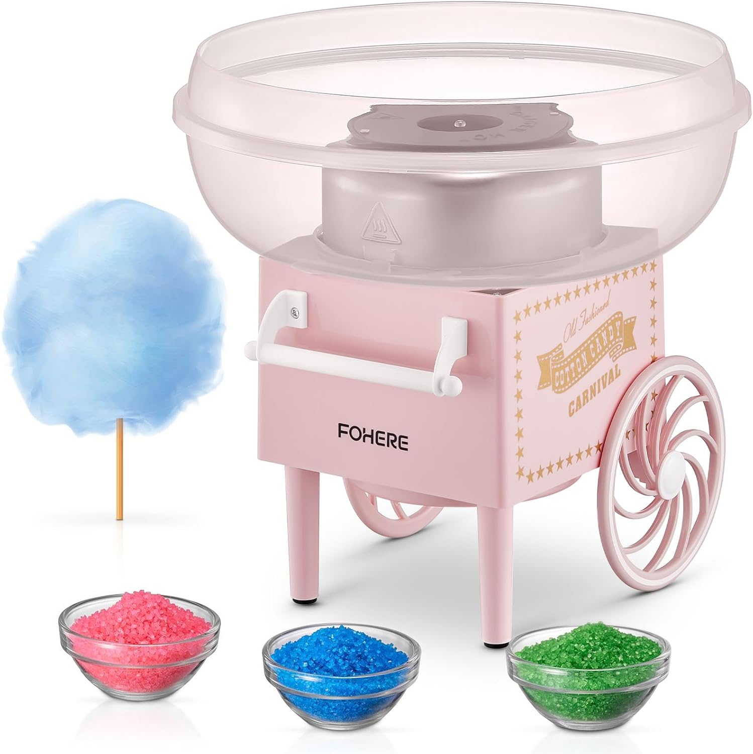 FOHERE Cotton Candy Machine for Kids, Countertop Cotton Candy Maker Homemade Candy Sweets for Birthday Parties, Includes a Scoop and 10 Candy Cones (Pink)