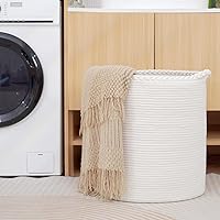 Vista 12 de Canasta de lavandería tejida de 58L, canasta alta de lavandería de algodón para mantas, ropa, almohadas, juguetes, zapatos, gran cesta de lavandería