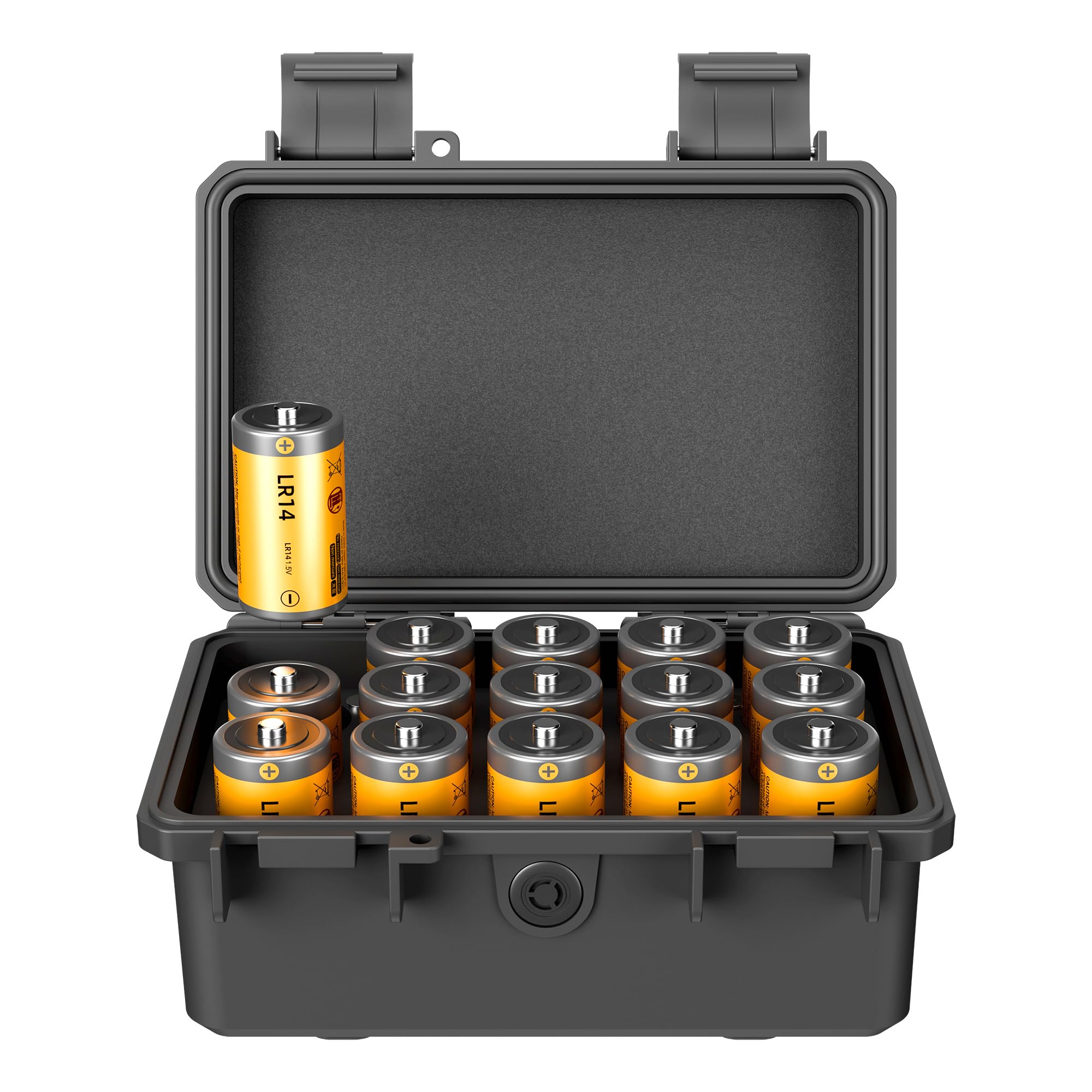 KIWIFOTOS 15 Slots C Battery Organizer Storage Case Heavy Duty IP67 Waterproof C Cell LR14 Alkaline Batteries Holder Containers for Household Outdoor