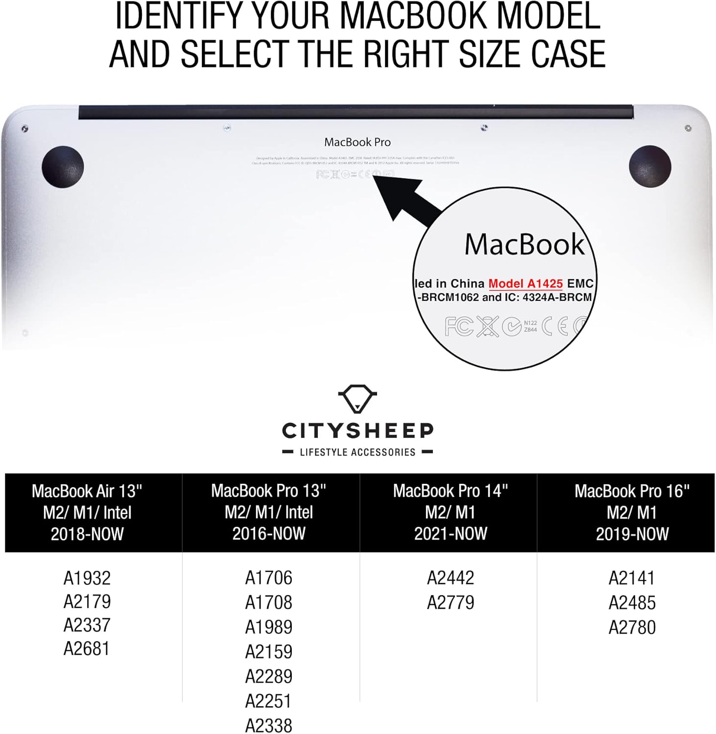 Citysheep Keep it Snug Sleeve for 14 inch MacBook Pro, Fashionable Leather Laptop Case, Pure Merino Wool Lining Inside, Pencil Loop, Magnetic Flap, Classy Black Colour