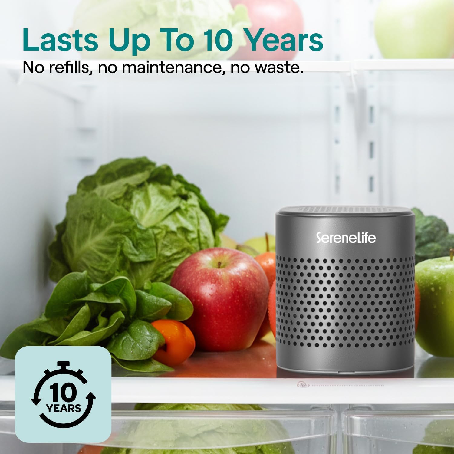 SereneLife Fridge Deodorizer & Odor Eliminator, Multi-Use Refrigerator Deodorizer Aluminum Pod for Freezer, Closet, Car, Shoes & Enclosed Spaces, Compact, Reusable & Lasts Up to 10 Years (Gray)