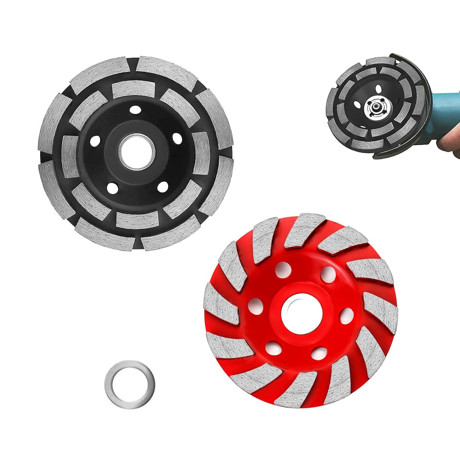 2PACK 4-Inch Diamond Cup Wheel for Concrete – Heavy Duty Diamond Grinding Wheel 12-Segment Angle Grinder Disc Compatible with Masonry Polishing (Black & Red)