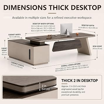 L-Shaped Executive Desk with Lockable Drawers, Modern Large Executive Office Desk with Reversible Cabinet, Built-In Cable Box, Privacy Panel Storage Shelves