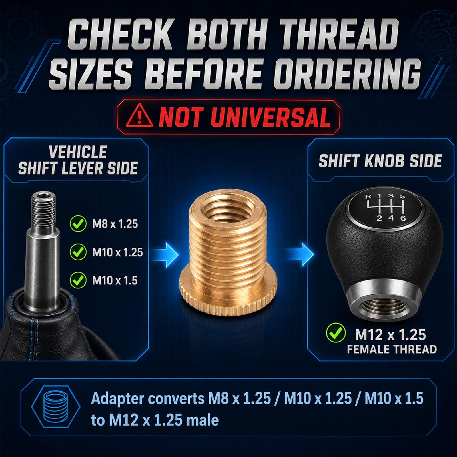 Brass Shift Knob Thread Adapters - 6 Pack -3 Brass Shift Knob Thread Adapters - 6 Pack -3