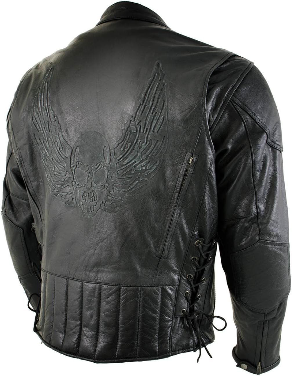 Milwaukee Leather LKM7009 Men's Flying Mayhem Skull Premium Black Leather Motorcycle Riders Jacket w/CE Armor Protection - 3X-Large