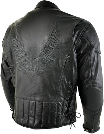 Milwaukee Leather Mens Racer Style Collarless Premium Leather Motorcycle Biker Riders Jackets