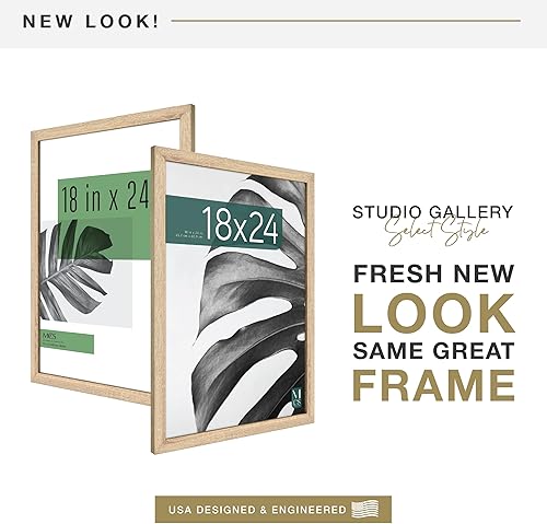 Miniatura 2 de MCS Studio Gallery Marco para póster de 18 x 24 pulgadas, imitación de veta de madera natural, colgar en horizontal o vertical, grande, para fotos o