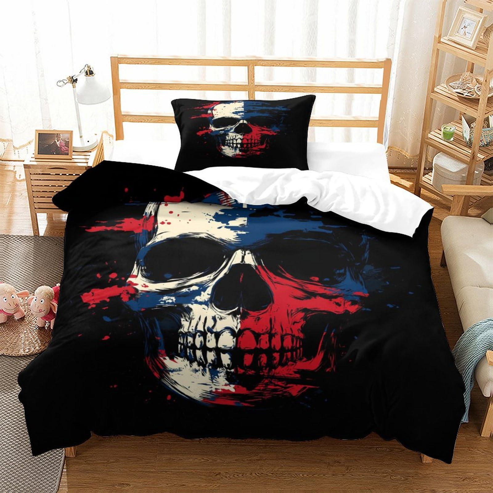 P1s9u7w5y Skull-6 Edgy Skull 3D Printed Duvet Cover Set 3Pcs Microfiber Colorful Skull Bedding Set Single（135X200cm）