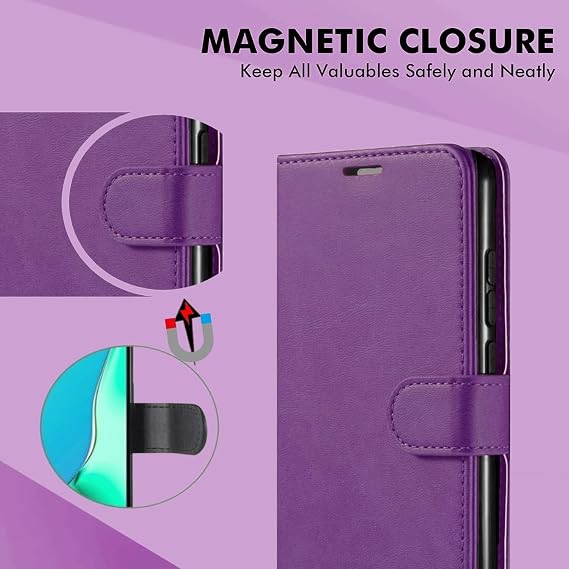 For Samsung Galaxy A02S Case Leather Wallet Book Flip Stand View Phone Cover with Card Holder Slots Compatible with Galaxy A02S Purple