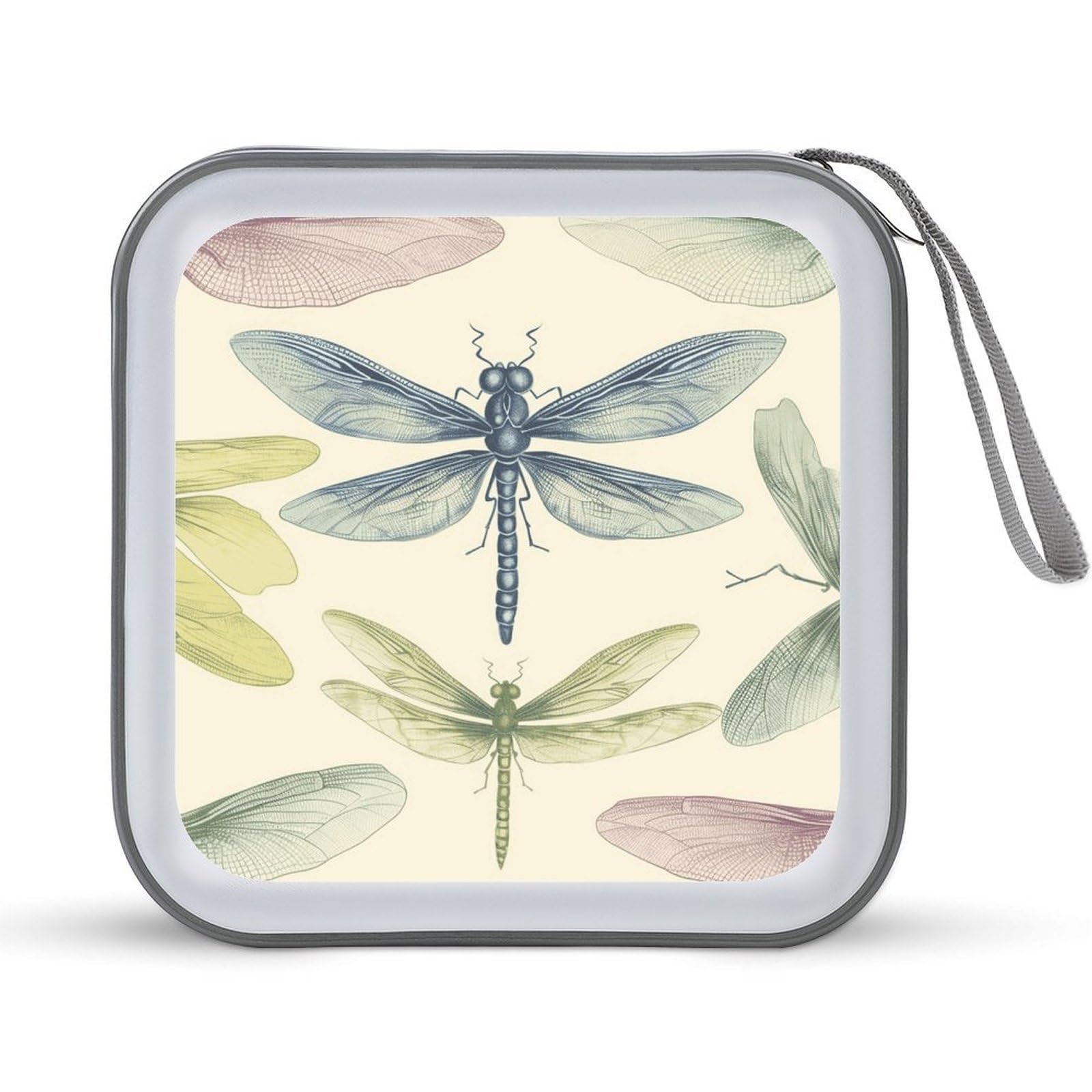 VstaDank Dragonfly Drawing CD Case 40 Capacity Protective DVD Cases with Zipper Portable CD Collection Bag DVD Boxes Holder with Handle for Movie Blu Ray Audio Disk Music