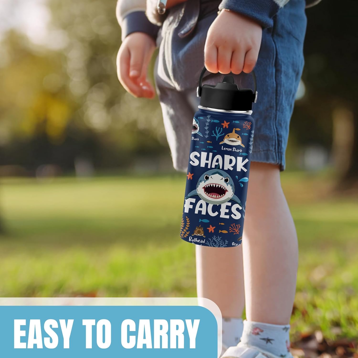 Shark Gifts for Boys Girls, 16 oz Water Bottle with Straw Lid, Stainless Steel Insulated Tumbler, Cute Water Bottle, Shark Lovers Gift, Ocean Animals Lovers Gifts Cup (1pcs - Image 7