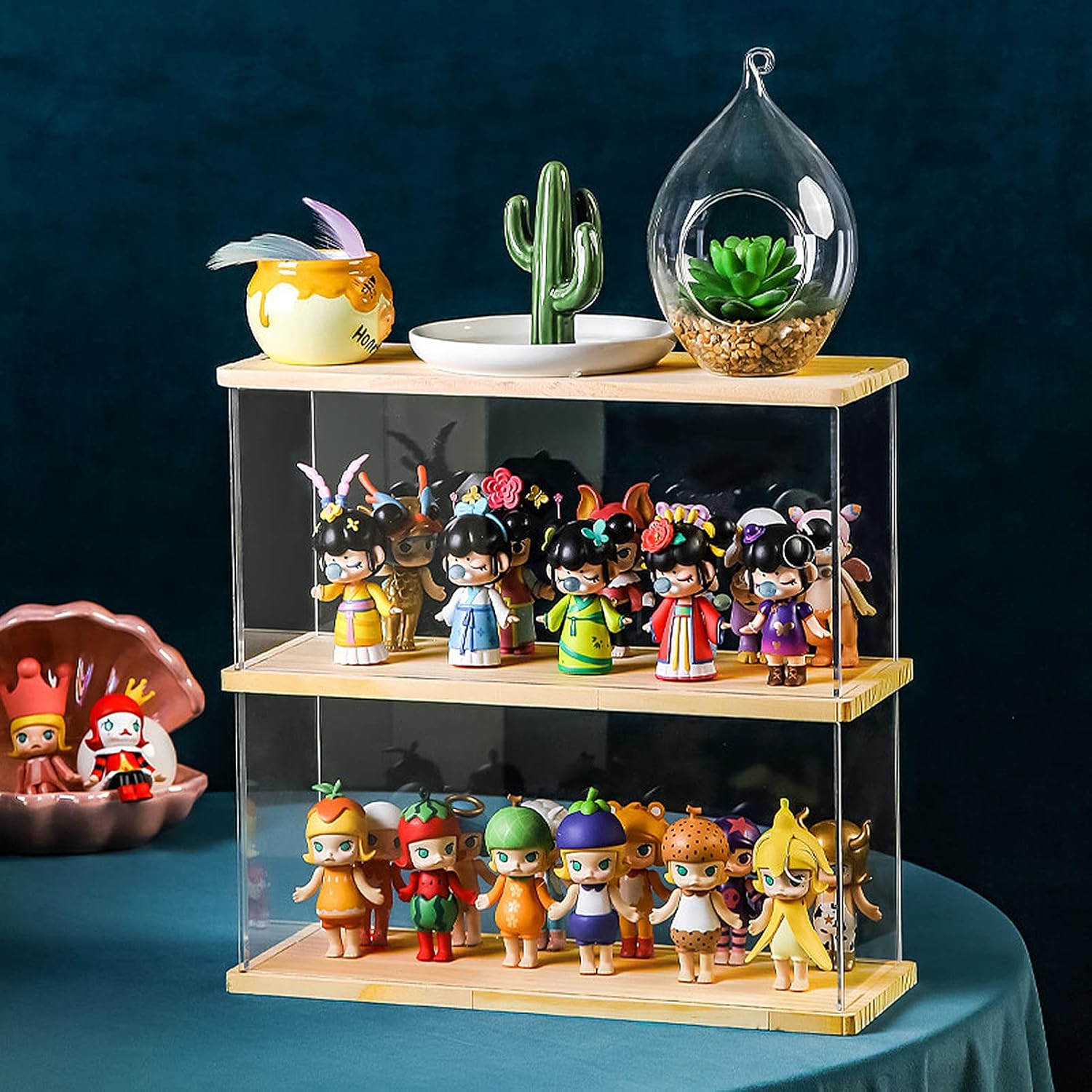 VOSAREA 1pc Acrylic Display Rack Base for Handicrafts and Collectibles Two Doll Storage Shelf Transparent Showcase Figures and Toys