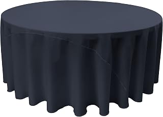 LA Linen Polyester Poplin Round Tablecloth, 132-Inch, Navy Blue