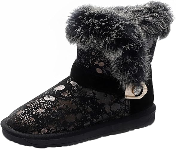 Stivali da neve pelosi da donna Tenere al caldo Stivaletti antiscivolo  all'aperto addensati Moda Stivaletti invernali foderati in peluche con  punta tonda : Amazon.it: Scarpe e borse
