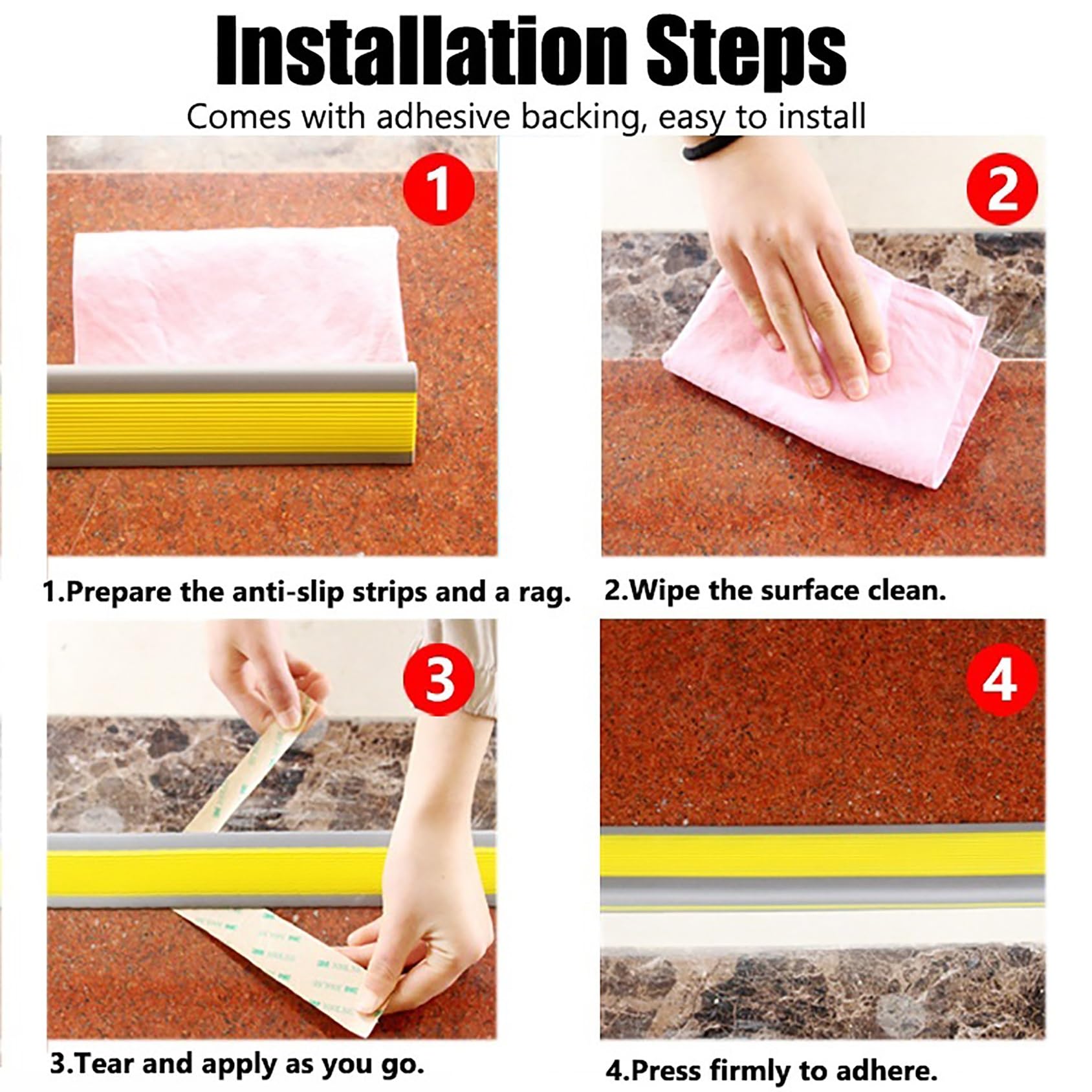 Perfil de PVC Autoadhesivo de Borde para escaleras, Tiras Antideslizantes para peldaños, Tiras Protectoras(Giallo,200in/5.08m)