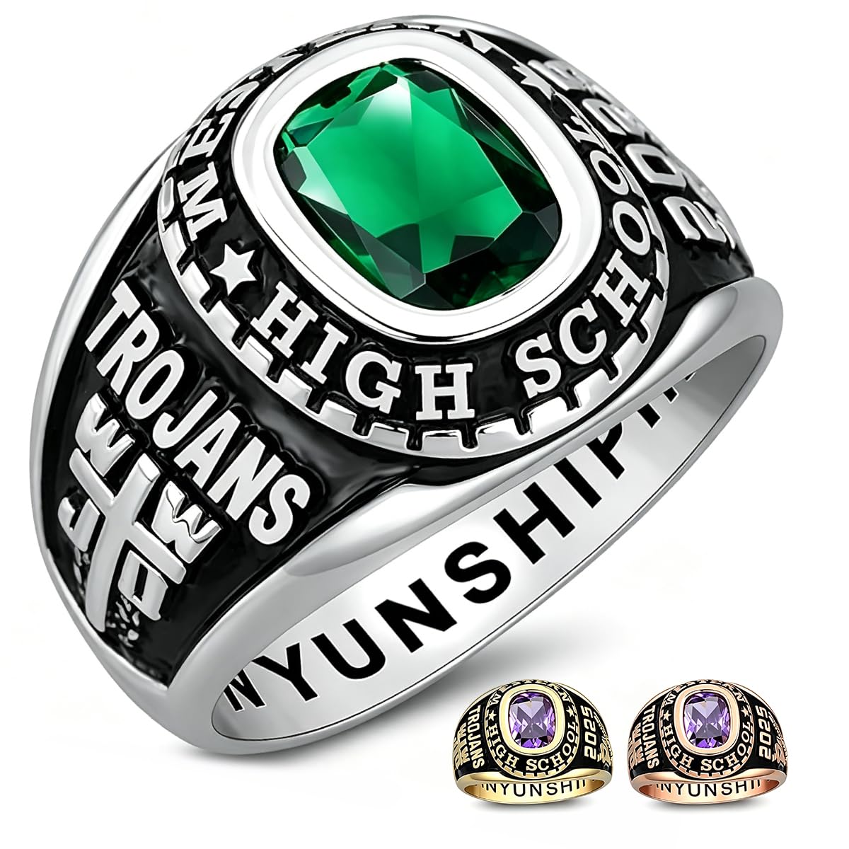 Custom Class Rings Fully Personalized Class Rings for Men Gold Plated Class Rings Sterling Silver Rings