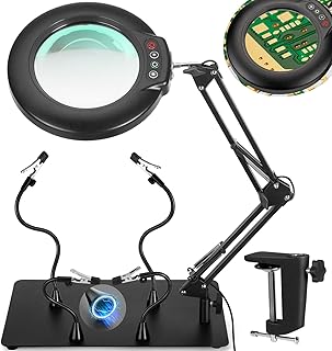 Helping Hands Soldering Station, 10X Magnifying Glass with light, 4 Magnetic PCB Holder Arms, Non-Slip Weighted Base Magnifier, Third Hand Soldering Tool for Soldering Jewelry Hobby Craft
