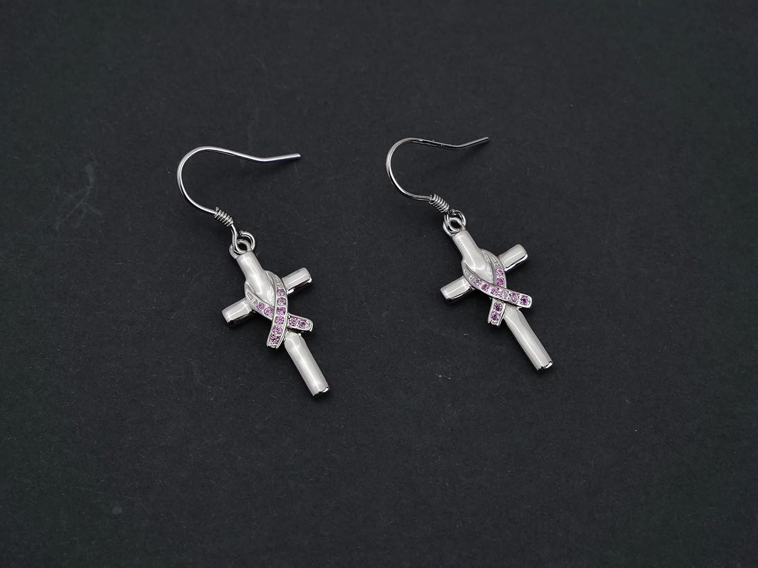 Breast Cancer Awareness Earrings Cross Dangle Earrings 925 Sterling Silver Pink Ribbon Earrings Breast Cancer Survivor Gifts for Women - Image 6
