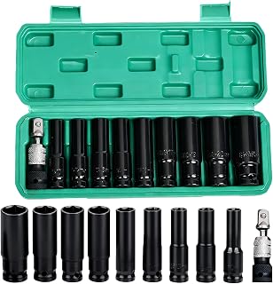 11 piece impact wrench nuts 1/2, 1/2" socket wrench set 10-24mm, 1/2" metric drive tool set, power socket set with plastic case for car repair tire replacement