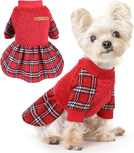Vestido rojo para perro, vestido de suéteres a cuadros para perro, suéter de Navidad para gatos, suéteres para perros pequeños y medianos, niña,