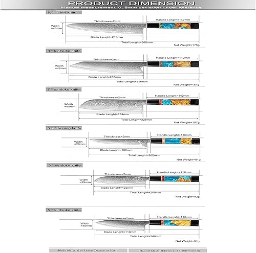 Miniatura 7 de Juegos de cuchillos, 6 unids cuchillo de cocina japonés VG10 acero chef santoku deshuesado cuchillos utilidad cuchillo de cocina conjunto de