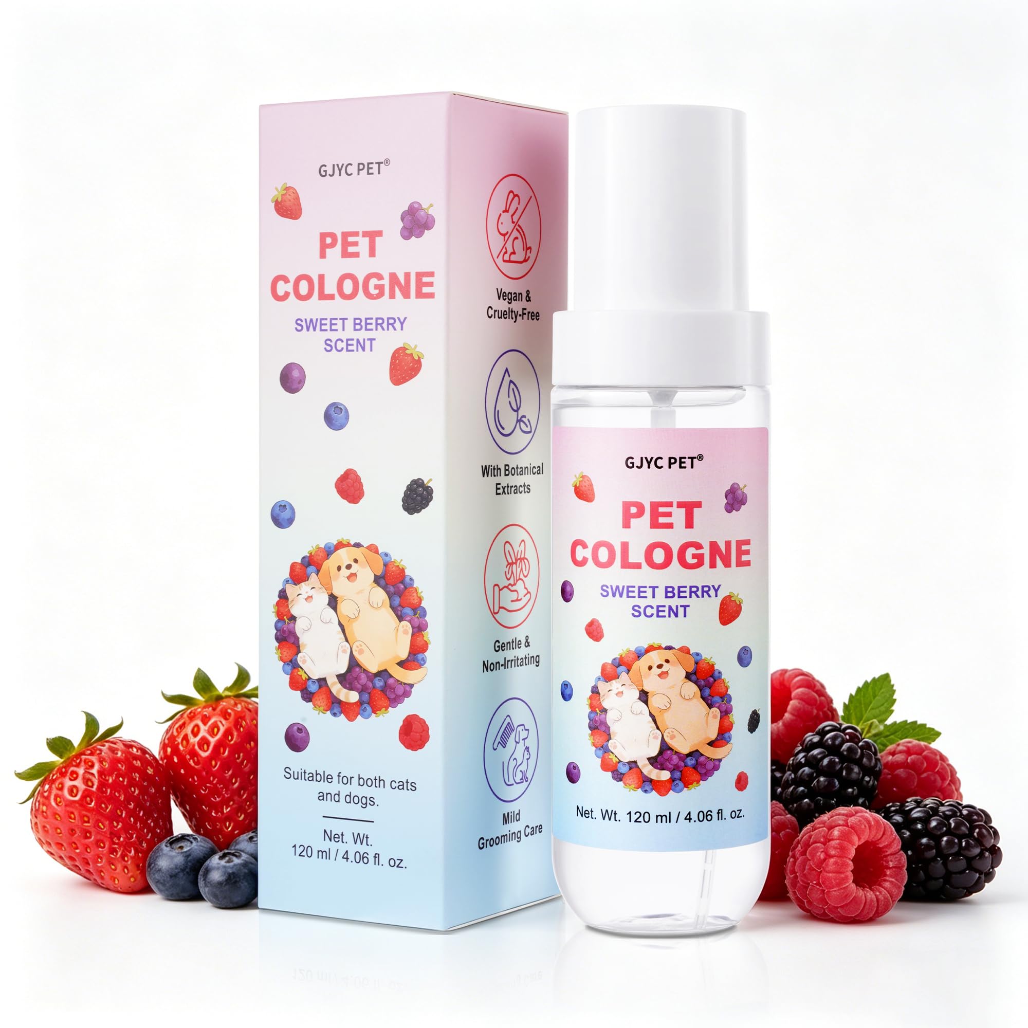 Dog Perfume Spray for Dogs & Cats, Sweet Berry Scent, Alcohol-Free Pet Deodorizing Spray, Long-Lasting Coat Freshener with Botanical Extracts, Daily Grooming Mist, 120ml