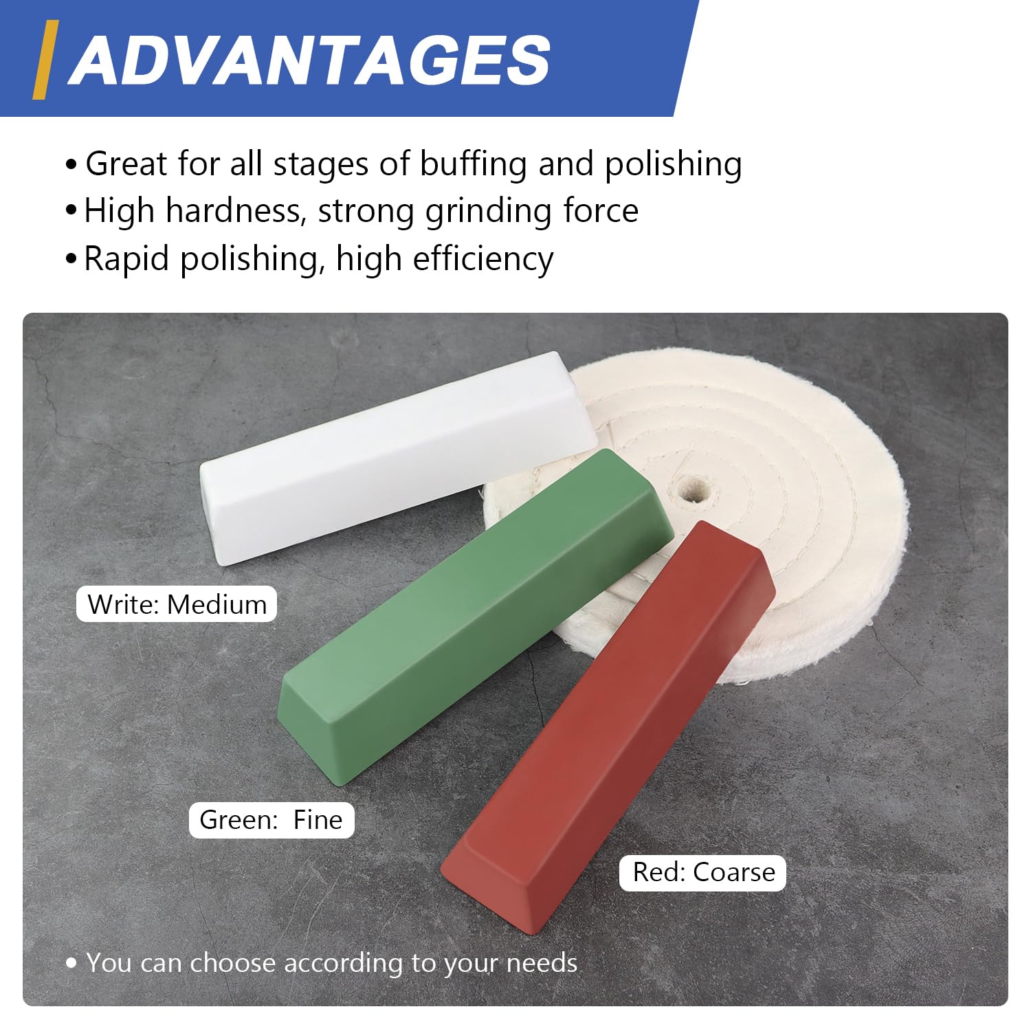 SCOTTCHEN Buffing Polishing Cutting Compounds 3 lbs.Kit Polishing Rouge Bars for Buffing polishing Wheel- Green Fine/White Medium/Red Coarse - 3 Pack