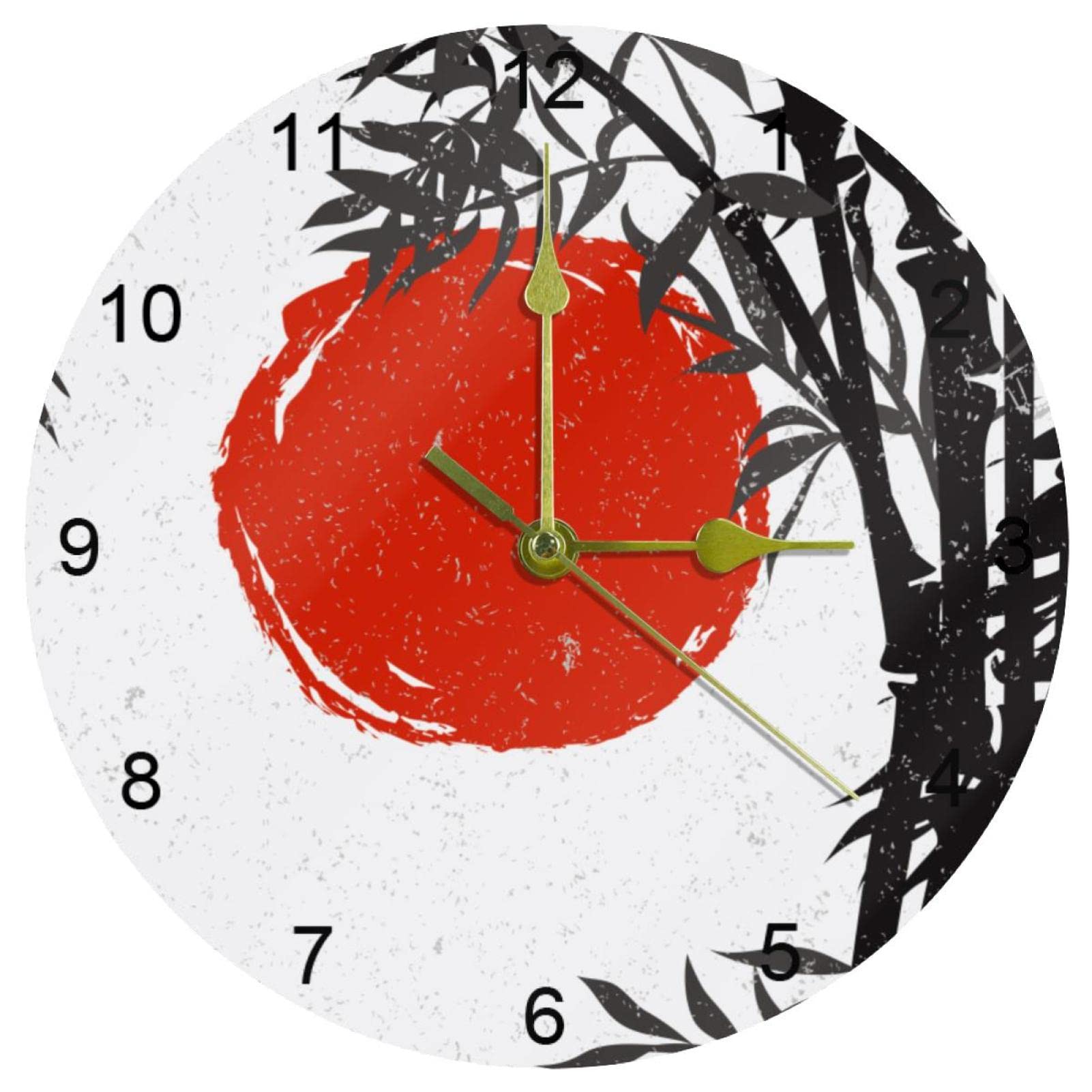 Horloge murale silencieuse à piles de 25,4 cm ronde en bois de bambou pour salon