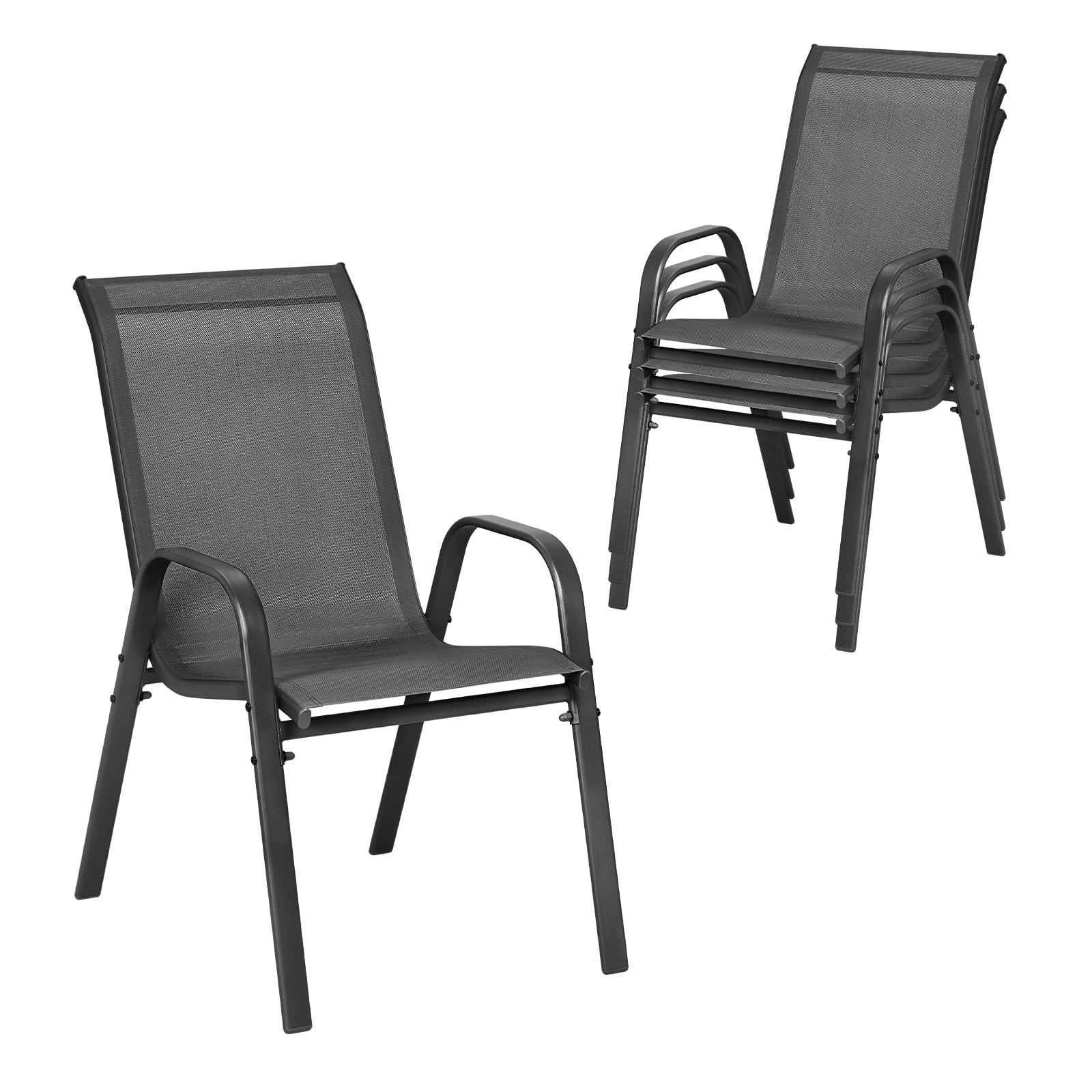 WOLTU Sillas de Jardín, Juego de 4 Sillones Apilables de Exterior, Respaldo Transpirable, Sillas para Terraza Patio Balcón, Estructura de Metal, Gris Oscuro
