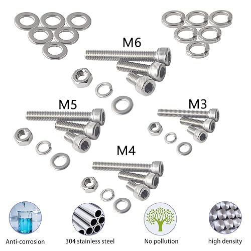 Miniatura 4 de newlng Tornillos y tuercas M3 M4 M5 M6 Kit de pernos y tuercas 520 piezas de acero inoxidable 304 métrica hexagonal cabeza hexagonal Tornillos de