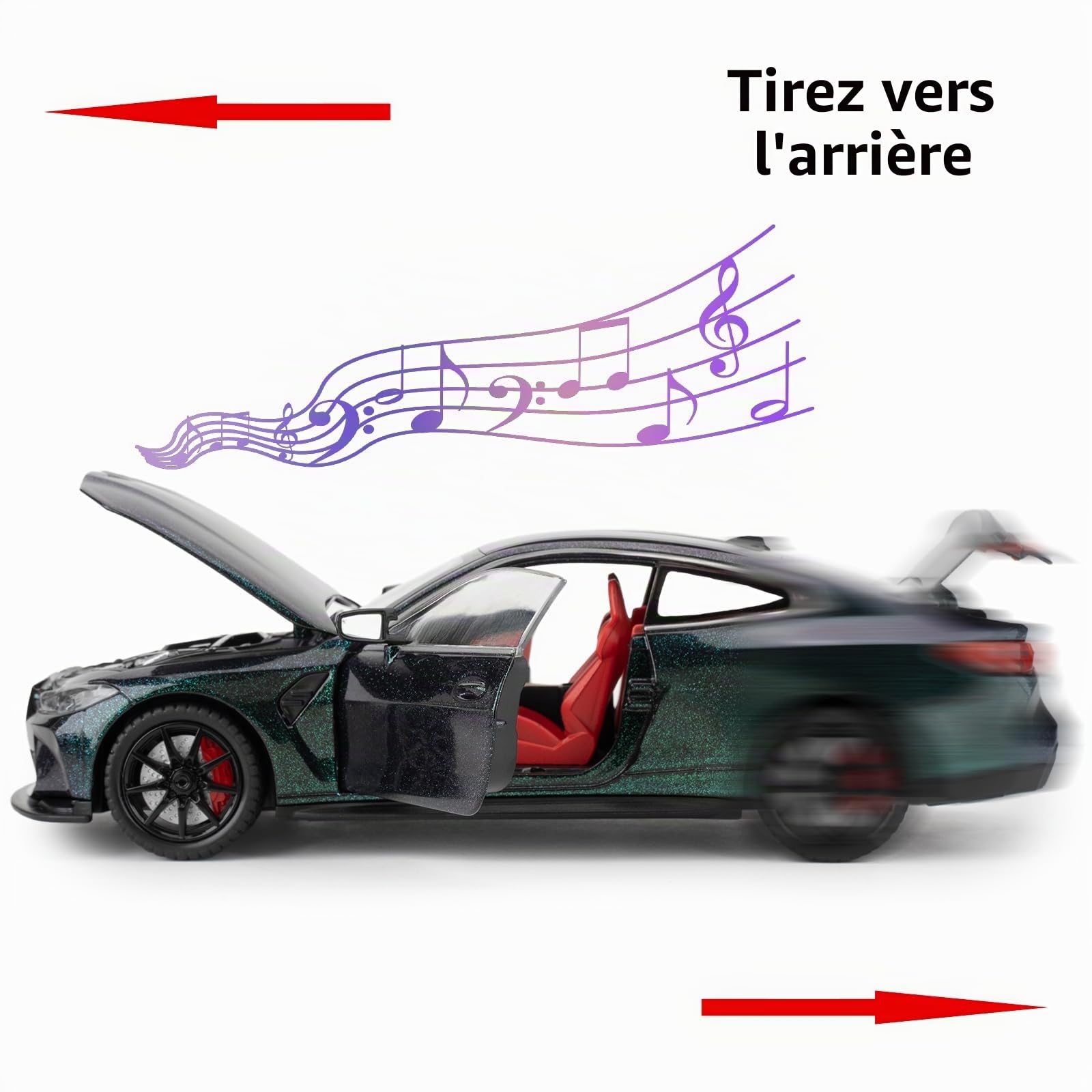 TGRCM-CZ 1/24 Compatible BMW M4, Véhicule alliage zinc son lumière cadeau anniversaire (violet vert)