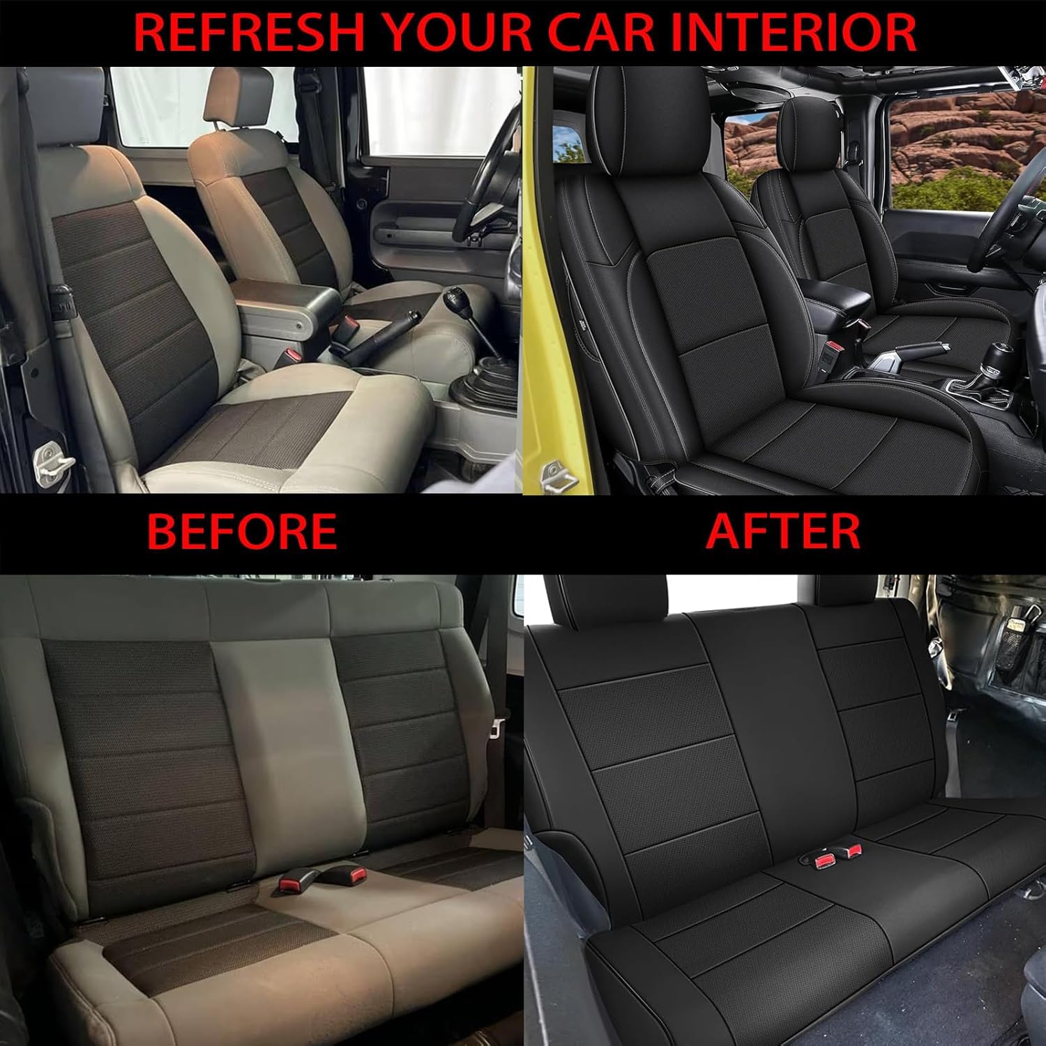 TTX LIGHTING Seat Covers for Jeep Wrangler JK Custom Fit 2007 2008 2009 2010 2-Door Faux Leather Car Seats Cover Black