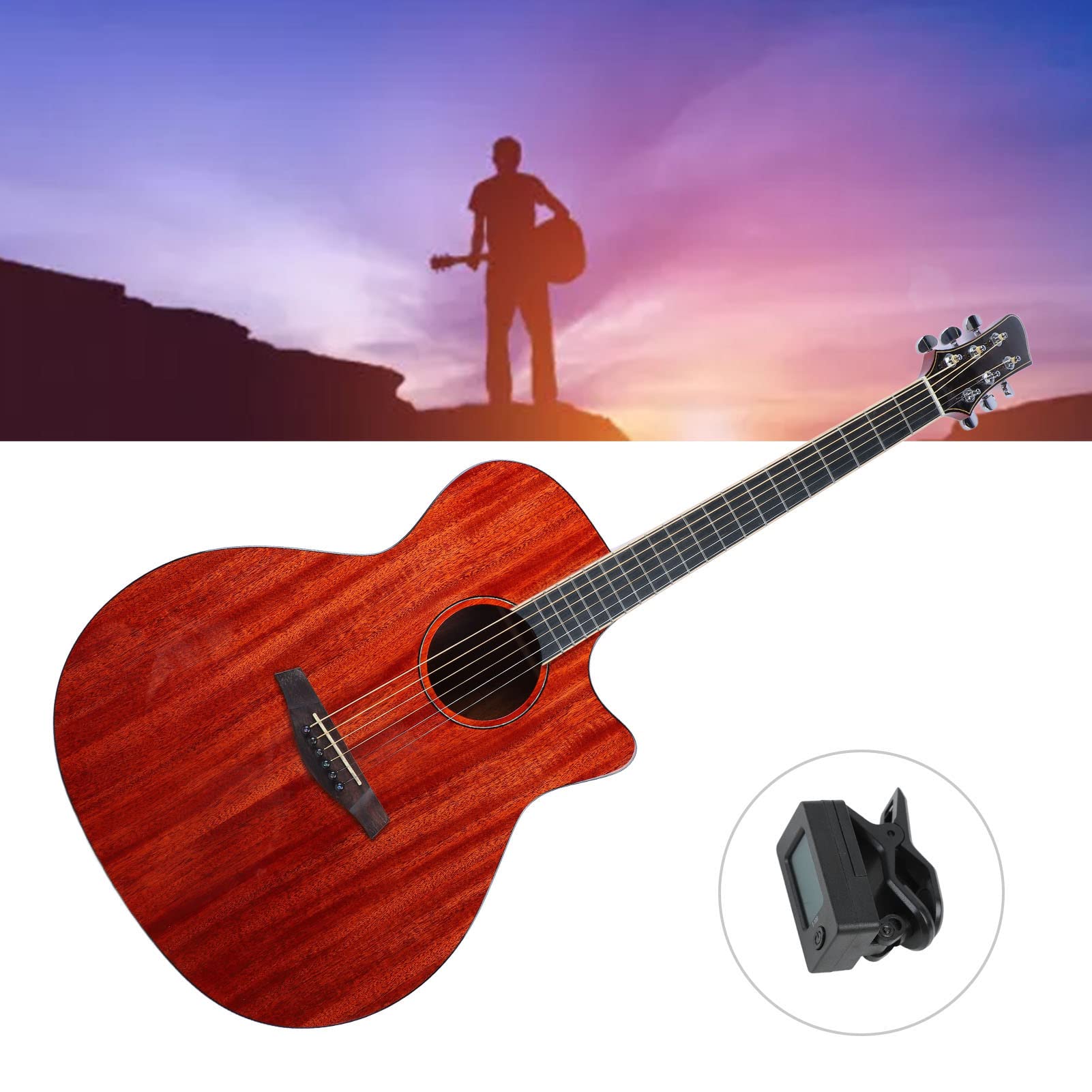Chitarra Folk Starter Set per Principianti, Bella Trama Specchio Migliorato Facile da Suonare Chitarra Acustica Fortemente Penetrante Palissandro Indiano per gli Amanti della Musica