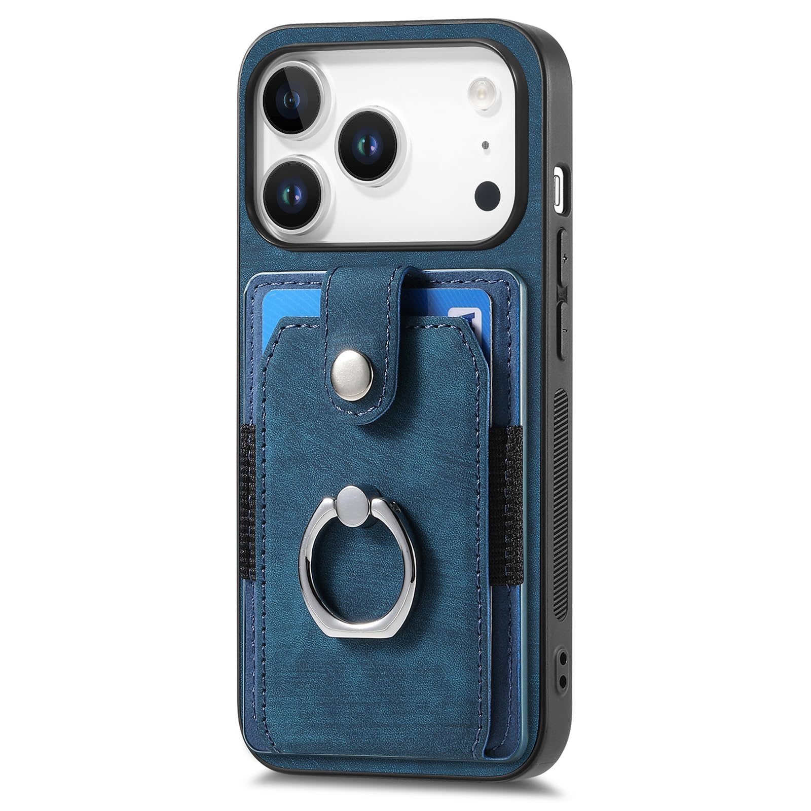 Portefeuille cuir iPhone 17 Air magnétique bleu, housse mince avec support de visionnage