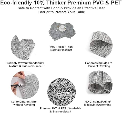 Miniatura 3 de GIVERARE Juego de 6 manteles individuales de vinilo tejido resistente al calor, antideslizantes, lavables, de PVC, fáciles de limpiar, de plástico