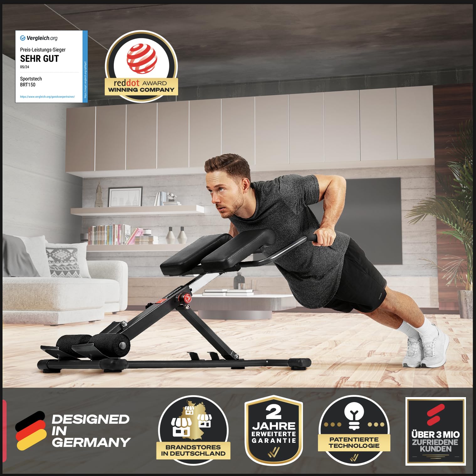 Sportstech BRT150 6in1 Bauch- und Rückentrainer Multifunktion Hantelbank verstellbar Training Bench Press Bank