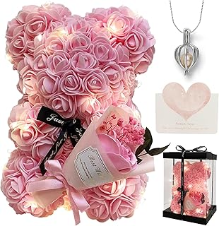 Romantic Valentines Day Gift for Her Rose Artificial Flower Rose Teddy Bear for Wife, Girlfriend Mother Daugther Women. Blind Box for Christmas Birthday Wedding Anniversary (Pink Bear)
