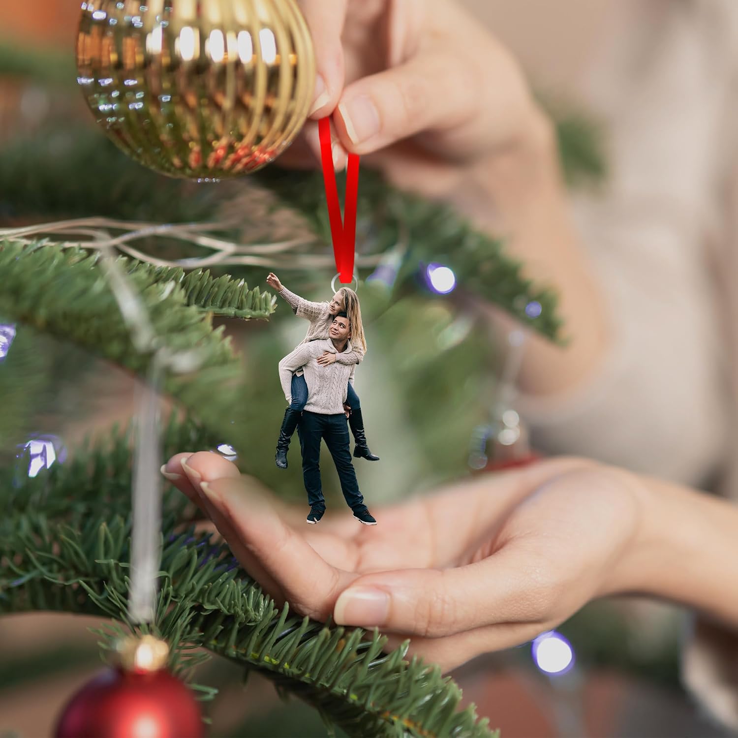 Personalized Christmas Photo Text Ornaments 2023 Custome Tree Decoration Customized Hanging Xmas Ornaments Gift for Family Friends Couple