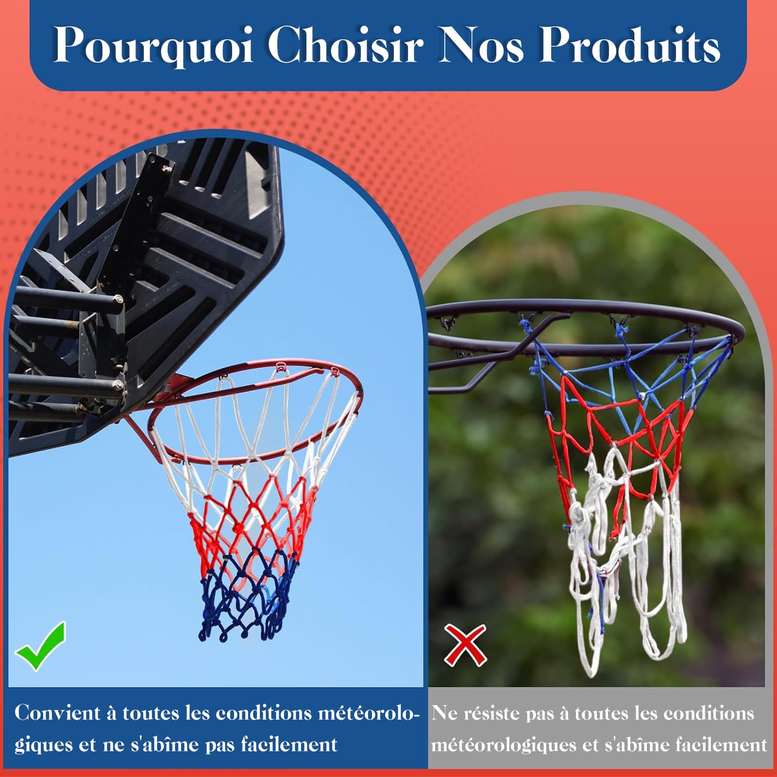 KASURE 5 pièces de Filets de Basketball, Filet de Basketball à 12 Boucles,Adapté pour Une Utilisation en Intérieur et en Extérieur, Filet de Balle en Nylon renforcé résistant aux intempéries