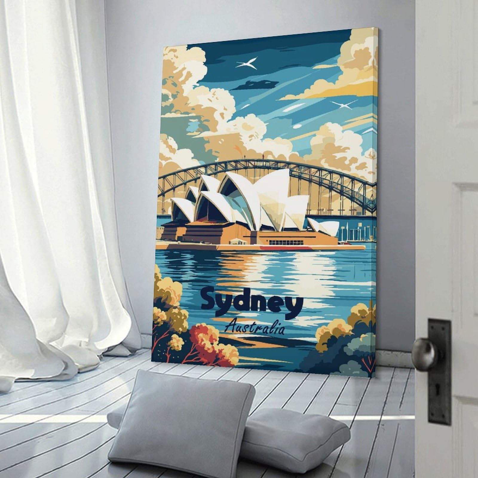 Junmoney Wall Picture Print Sydney Opera House Travel (2), 24x36inch(60x90cm), for Entrance Walls, Hall Decor Or Foyers, A Neat Decor Update for Hallways