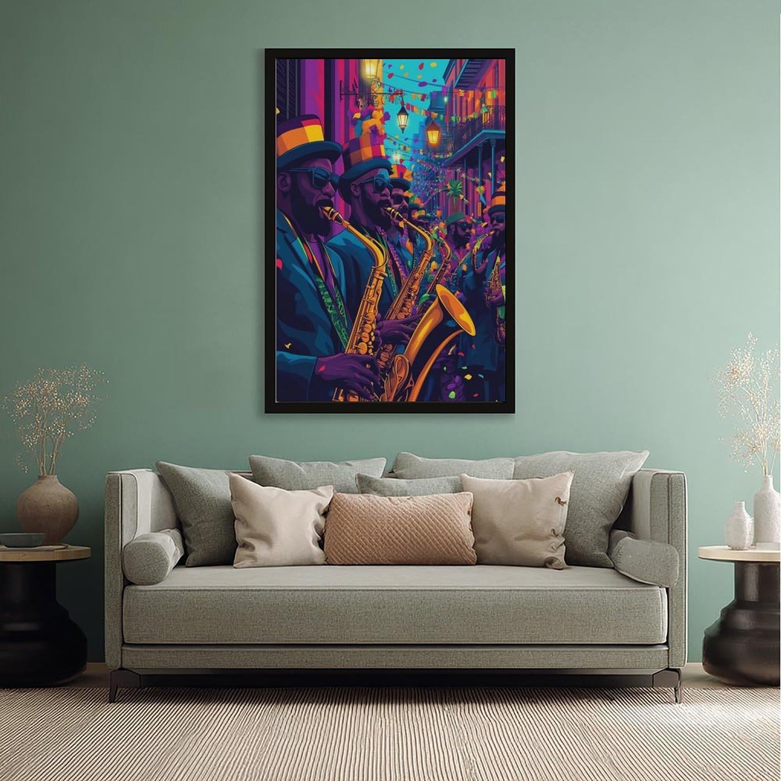 LXWNZE Mardi Gras Jazz Band Art, New Orleans Music Festival Canvas Poster Decorazione Camera da Letto Paesaggio Ufficio Camera Decorazione Regalo 40,6 cm L x 61 cm W