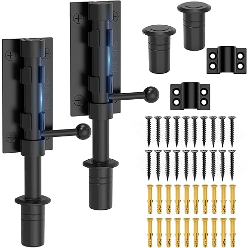 Slide Bolt Gate Latch Hardware, Barrel Bolt Latch, 6.3 Inch Heavy Duty Solid 304 Stainless Steel Black Finish Lock for Wooden Fence/Shed/Yard/Barn Door/Interior and Outdoor (2 Pack Black)