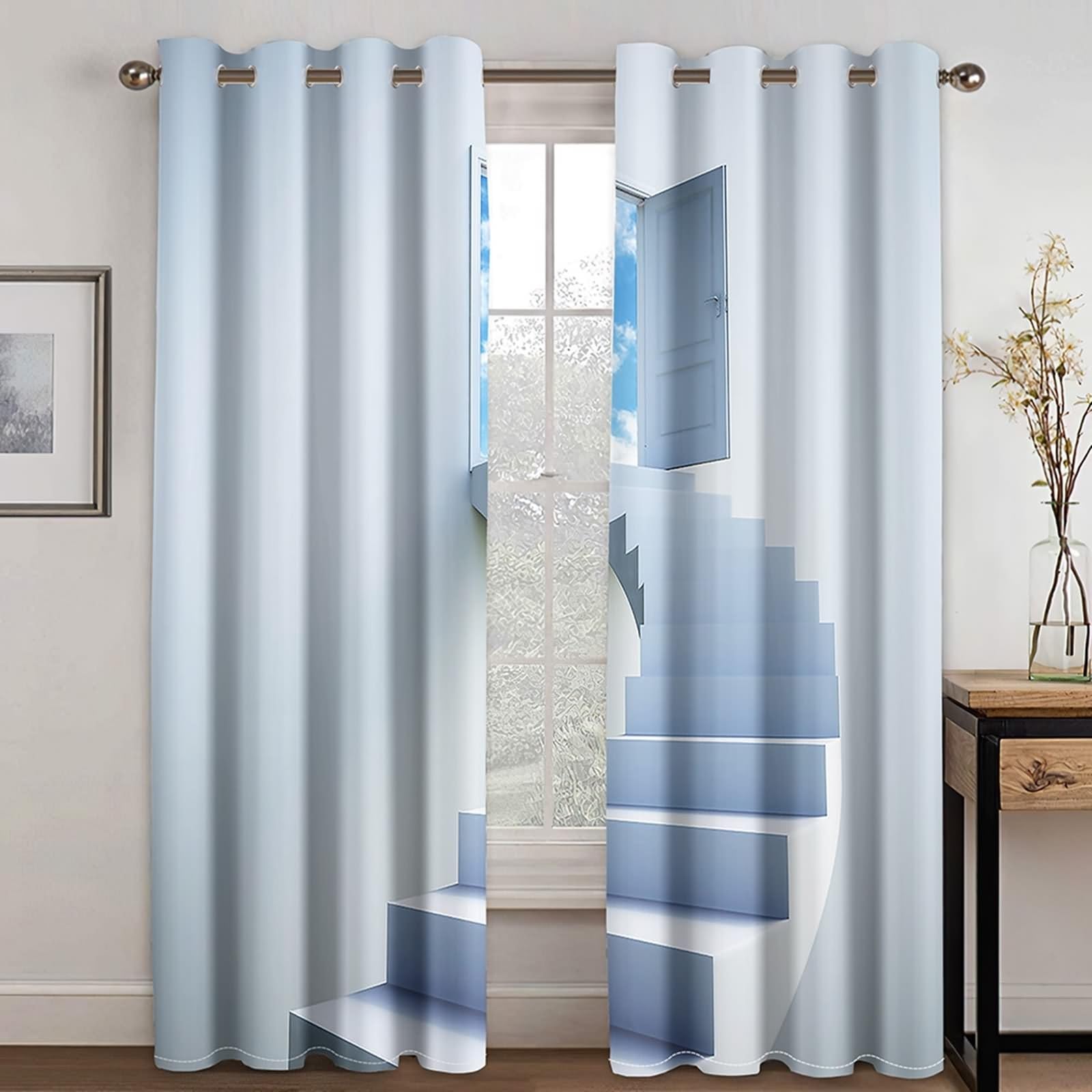 Tende Finestra Interna, Grigio Chiaro Blu Oscuranti per Finestre Ufficio 2 Pannelli Scale e Porte 3D Poliestere 152W x 274L cm